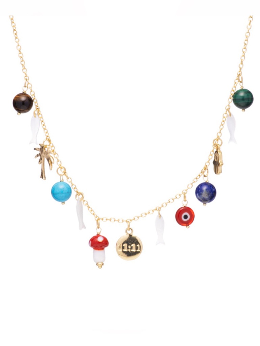 Malachite, Freshwater Pearl, Tiger Eye, and Turquoise Lucky Charm Necklace - Picture 4 of 6
